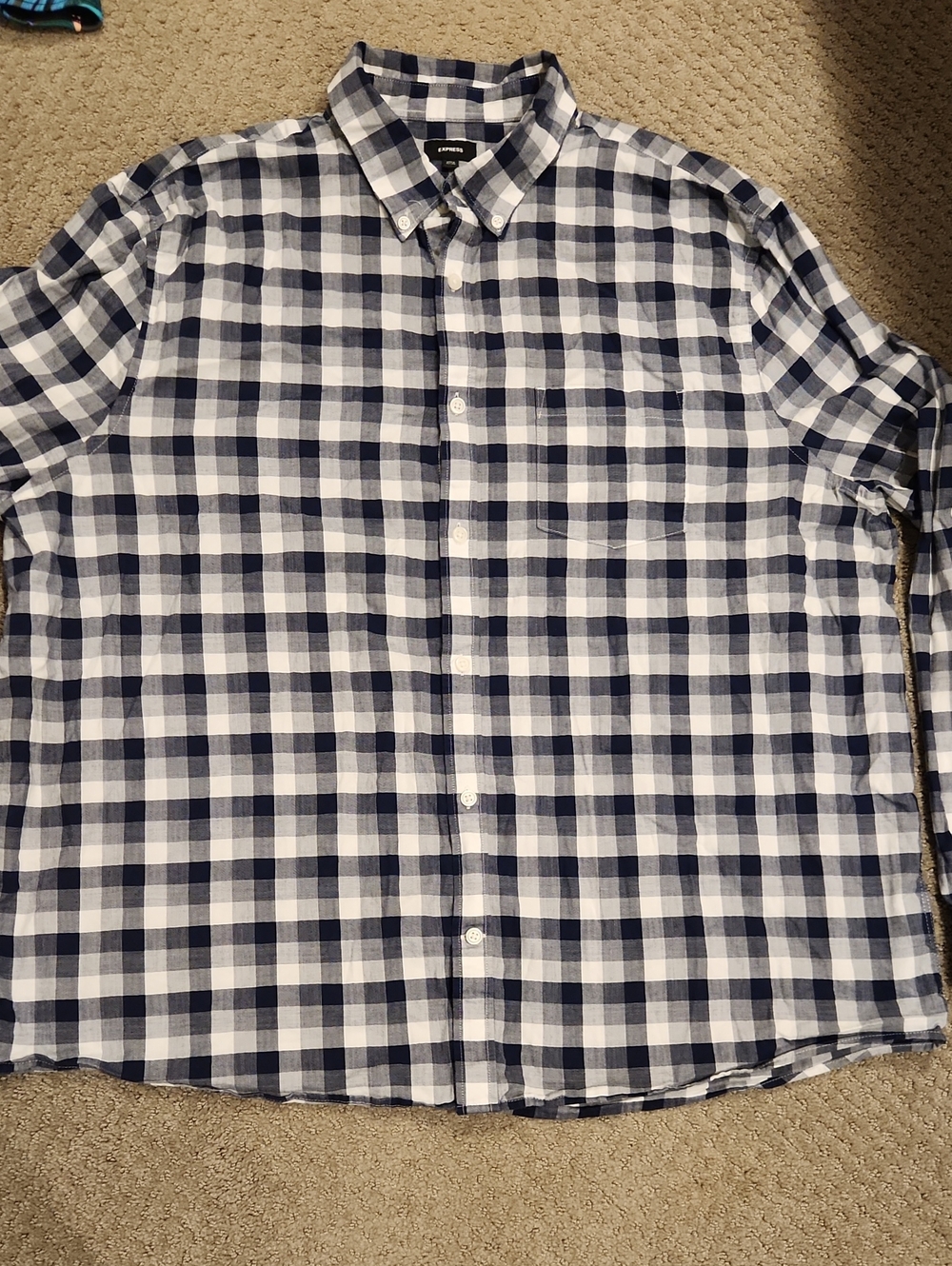 NEW Express Men's Navy and White Check Button-Down Shirt XXL